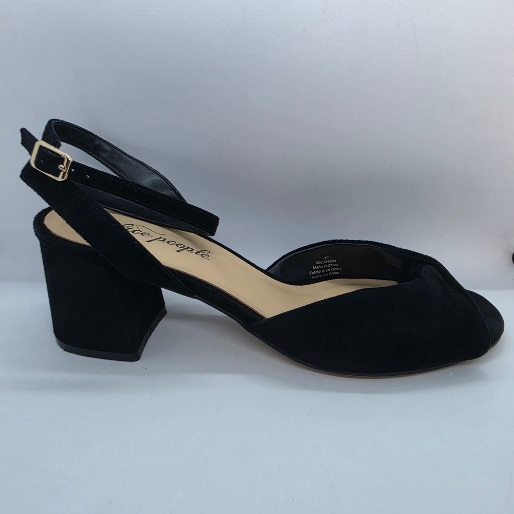 Free People Black Suede Block Heel Ankle Strap Peep Toe Sandals Size 41 - Picture 9 of 10